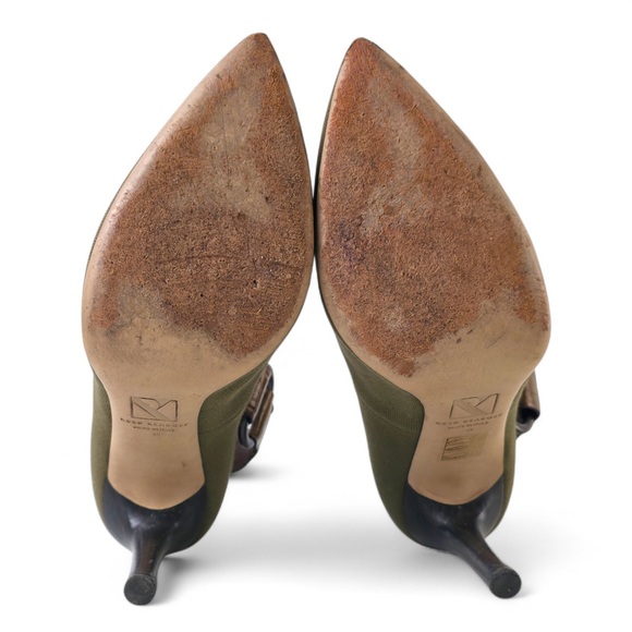 Reed Krakoff Olive Green Canvas Pointed-Toe Pumps with Embossed Leather Ankle... - Picture 3 of 5